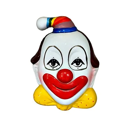 $7.88 • Buy Vintage Hand Painted Circus Clown Face 6.5 Inch Wall Hanging Rainbow Hat Taiwan
