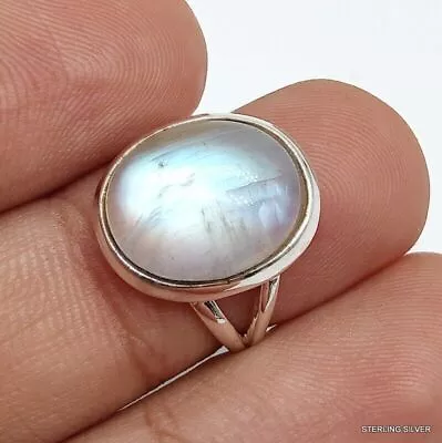 Natural Rainbow Moonstone Solid 925 Sterling Silver Handmade Fire Stone Ring • $30.72