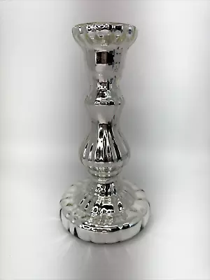 Dept 56 Handblown Mercury Glass Pedestal Candle Holder Silver 12” Tall Vintage • $45