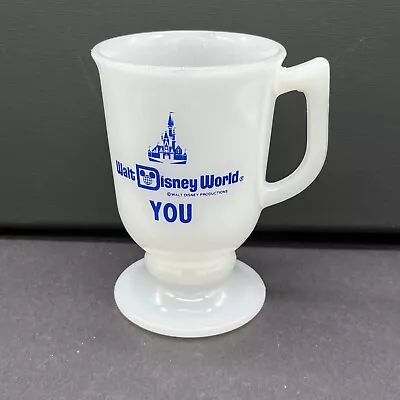 Vintage Walt Disney World YOU Mug White Milk Glass Footed Cup Castle • $12