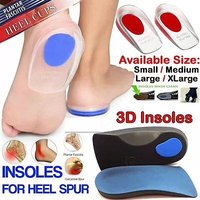 A Pair Heel Gel Shoe Insoles Cushion Pad Foot Support Silicone Plantar Fasciitis • £3.22
