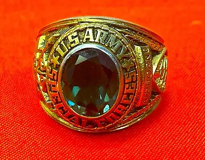 Size 11 Mens US ARMY Special Forces Airborne May Green Birthstone Gold Ring - Tb • $64.95