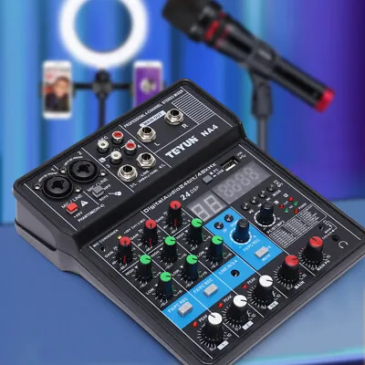 2/4 Channel Mini Audio Mixer Bluetooth USB DJ Console +Sound Card Studio Mixer • $48.45