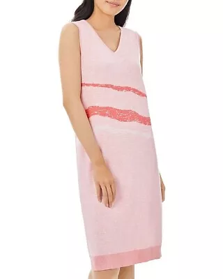 Women’s Misook Sleeveless Knit Dress Landscape Pink Stretch V-Neck Size Small • $36