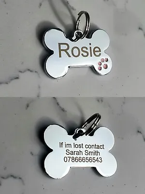 £3.69 • Buy Engraved Front & Back Personalised Dog Tag - Cat Tag - ID Tag - Name Tag 38x25mm