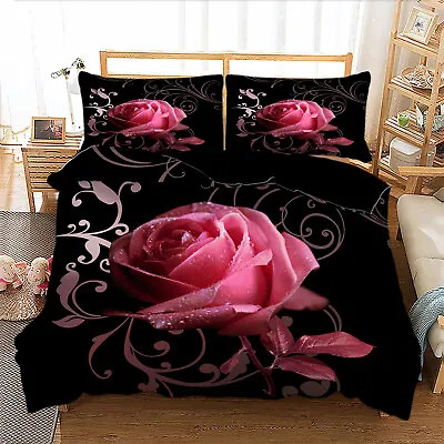 Red Rose Florals Duvet Cover Set Bedding Set Pillowcases Single Double King Size • £32.39