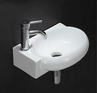 £43.85 • Buy Cloakroom Wash Basin Ceramic Wall Hung Compact Sink White LH Tap Hole 420x280mm