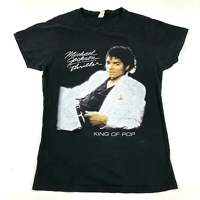 Michael Jackson Tee T Shirt Womens L Black King Of Pop Thriller Distressed Worn • £54.07