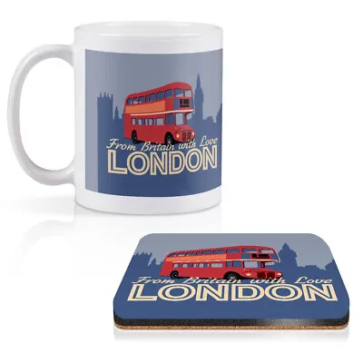 1 Mug & 1 Square Coaster London Britain Red Bus #59716 • £9.99