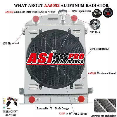 $299 • Buy 4Row Aluminum Radiator Shroud 12V Fan For Ford Model A Flathead V8  1930-1931