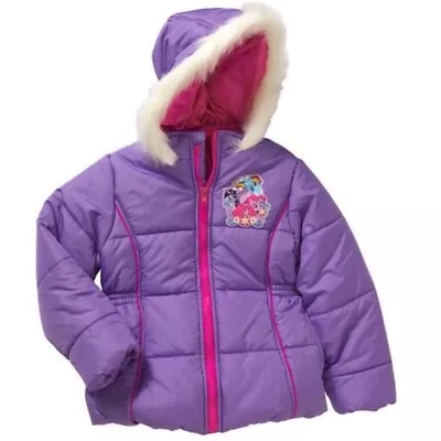 Girls MY LITTLE PONY Hood Puffer Jacket Coat Size 4 6 6X Printed Back Ponies NWT • $29.99