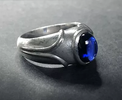 Estate Art Deco Men's Band Ring NATURAL CLEAR BLUE SAPPHIRE CAB In Sterling • $234.99