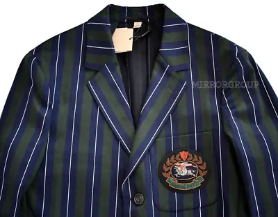 NEW🆕BURBERRY CREST LOGO Striped WOOL COTTON Men's CLUB Blazer Sport Coat 36S • $615.17