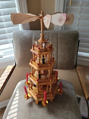 $110 • Buy Vintage German Christmas Revolving Nativity Pyramid 22in 4 Tier Weihnachts