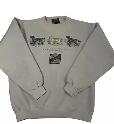 Eddie Bauer Sweatshirt Mens Large Beige Labrador Retriever Pullover Stained Vtg • $20.66