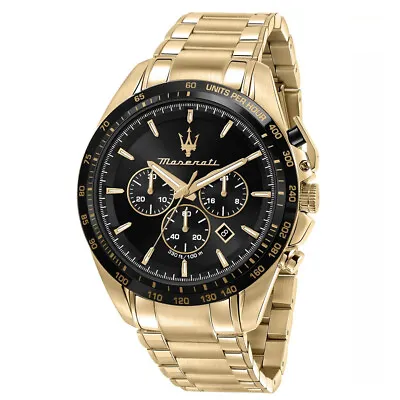 Maserati Traguardo Gold Steel Case & Strap Black Bezel Men's Watch. R8873612041 • $319