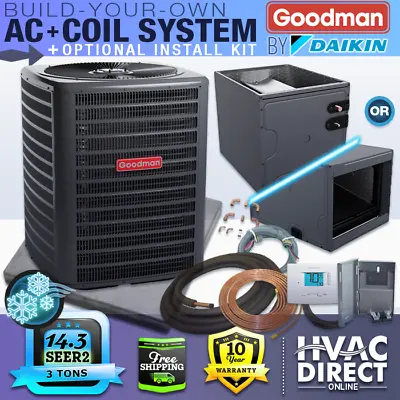 3 Ton 14.3 SEER2 Goodman Air Conditioner GSXN4 & Evaporator Coil AC System Kit • $2617