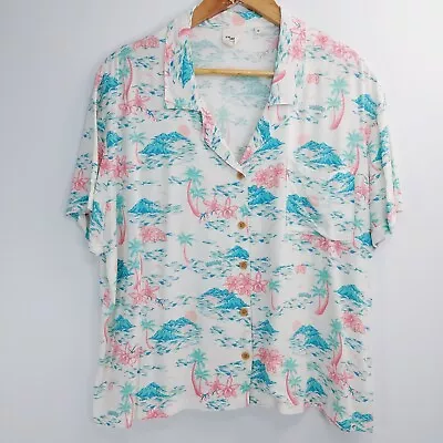 Mambo Short Sleeve Shirt Womens Size 16 White Hawaiian Button Up Collar Casual • $29.99