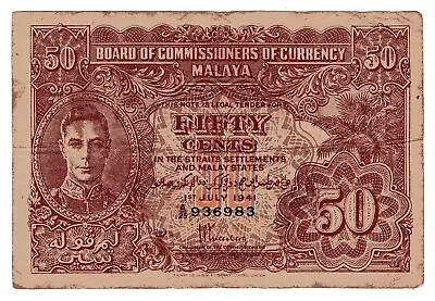 BRITISH MALAYA P-10 50 Cent 1941 (1945) • $25