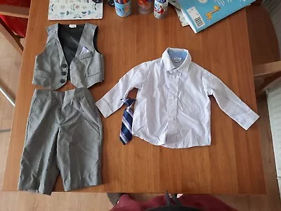 Baby Boys 3-6 Months Starting Out Waistcoat Trousers Shirt Tie Smart Check Grey • £6