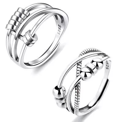 Womens Anxiety Rings 925 Sterling Silver Fidget Ring Spinner Stress Relief Band • £7.99