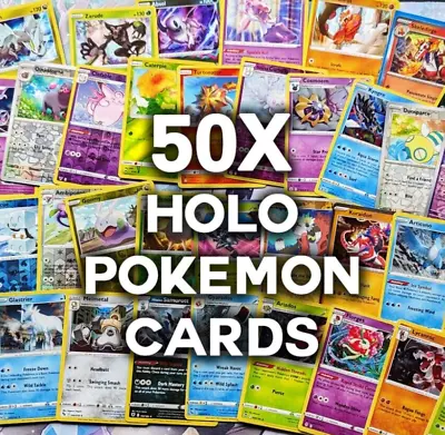 50 Holo Pokemon Cards Bulk Pack - Shiny Foil Holo Cards No Duplicates • $12.99