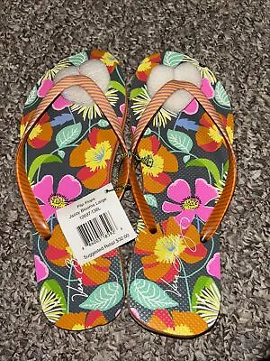 NEW Vera Bradley Flip Flops Jazzy Blooms Size LARGE 9-10 Floral Pink Orange NWT • $10.80