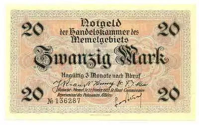 Memel Klaipeda Notgeld 20 Mark 1922 AU/UNC #851b • $155