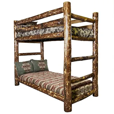 Rustic Log Bunk Bed TWIN Over TWIN Amish Made BunkBeds Western Lodge  Furniture  • $2043.21