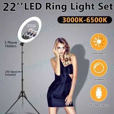 22  Dimmable LED Ring Fill Light With Tripod Stand Lighting Make Up Video Lamp • $108.90