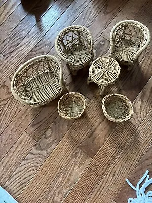 6 Piece Vintage RATTAN WICKER Doll House Furniture Set Barbie Fashion Size • $10