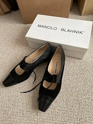 £125.99 • Buy Manolo Blahnik Lizard Leather & Suede Low Heel Shoes