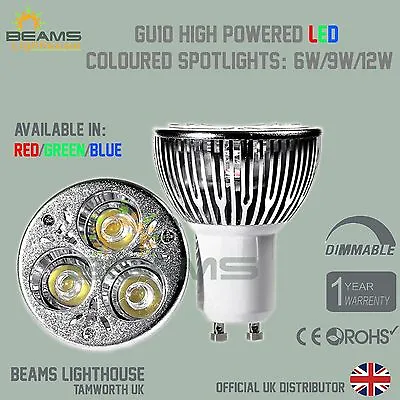 £8.59 • Buy Dimmable GU10 6W 9W 12W RED/BLUE/GREEN/WARM/COOL White LED Colour Light Bulb