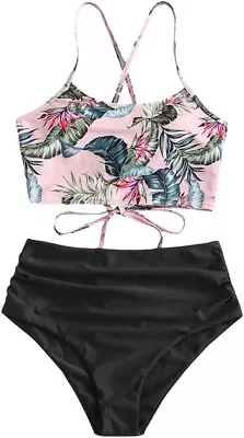 ZAFUL Women's Crisscross Ruched High Waisted Bottom Bikini Set Two Piece Swimsui • $15