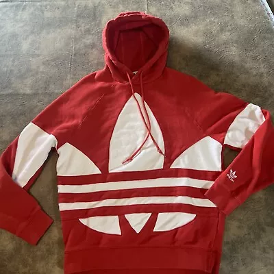 Adidas Men's Size M Hoodie Red Fleece Trefoil Logo Hooded Sweatshirt • $23.95