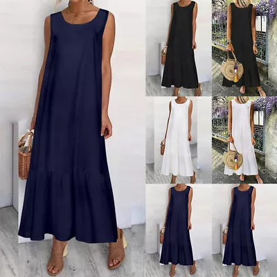 Womens Summer Casual Sleeveless Plus Size Dress Beach Party Maxi Sundress Kaftan • $30.09