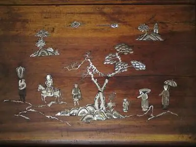 19thC Indo-Chinese Vietnamese Mother Of Pearl Inlaid Wood Panel Picture Scene • $155.42