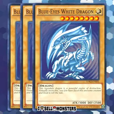 Yu-gi-oh! TCG 3x Blue-Eyes White Dragon (Version 2) LDK2-ENK01 Common UNLM X3 • $2.95