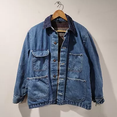 Vintage Wrangler Denim Blanket Lined Barn Coat Chore Field Jacket Distressed 38 • $78.99