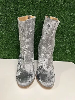 Express Crushed Velvet Round Toe Gray Boots Size 9 • $56.25