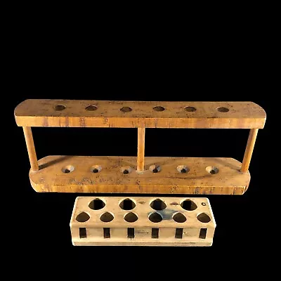 2pc Vintage Wooden Test Tube Racks Hand Made Holds 6 ~ Hubbard Holds 10 AS IS • $29.95