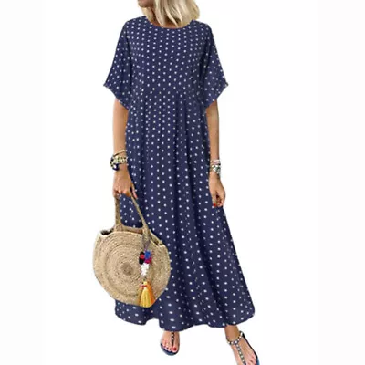 ZANZEA UK Womens Summer Polka Dot Short Sleeve Long Dress Holiday Beach  • £14.16