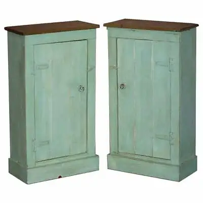 Tall Pair Of Hand Painted Pine Side Lamp Table Display Cupboards Original Patina • $1555.69