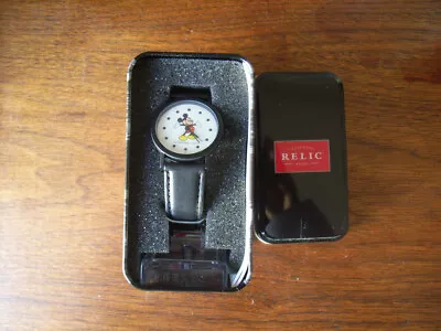 $9.99 • Buy Mickey Mouse Wrist Watch Relic By Fossil Black Leather Disney Employee Exclusive