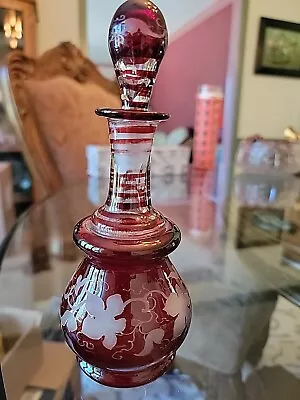 Vintage Ruby Glass Oil Cruet With Stopper Glass 7” Tall X 3” Wide Elegant- Nice! • $20