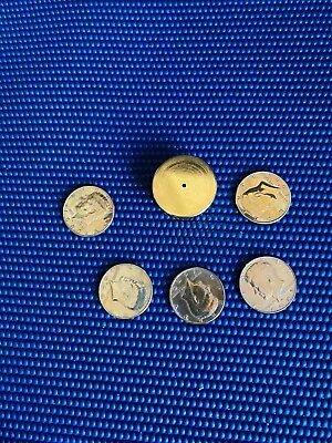 Midas Gold Okito Half-Dollar Coin Box Vintage VGC W/ Five Golden Half-Dollars • $15