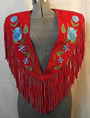 WOW Vtg Chasser Mexico Leather Fringed Collar Shawl Embroidered Show Equestrian • $115