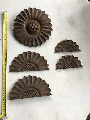 Antique Carved Wood Applique Flowers Sunflowers Architectural Salvage • $99.99