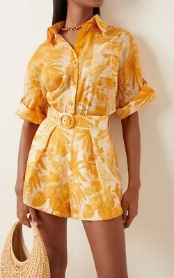 Zimmermann Womens Mae Linen Palm Print Shirt & Shorts Perfect For Safari • £249