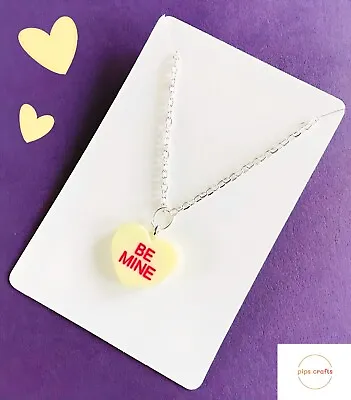 Yellow Love Heart Sweets Necklace - Silver Chain - Quirky Fun Handmade Jewellery • £3.95